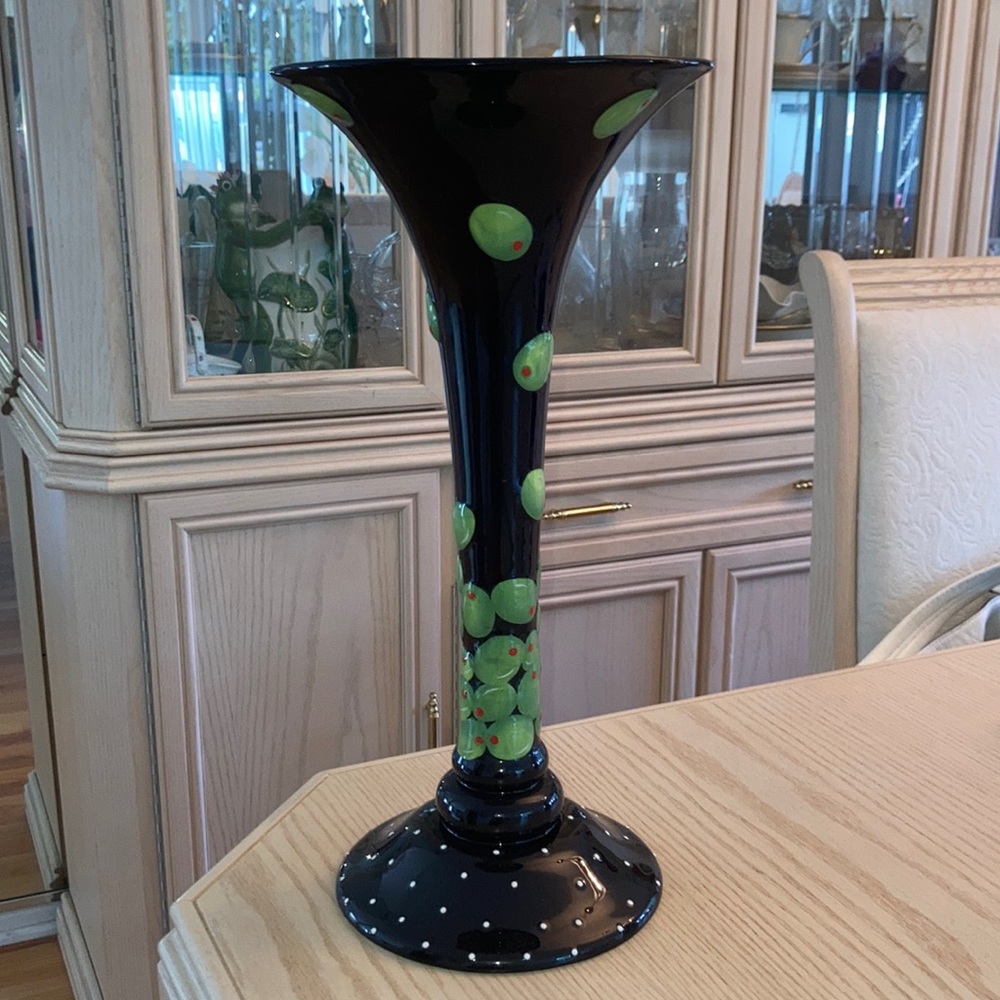 Blue Sky green olives Black Zinnia stoneware vase. ***NO BUNDLING***